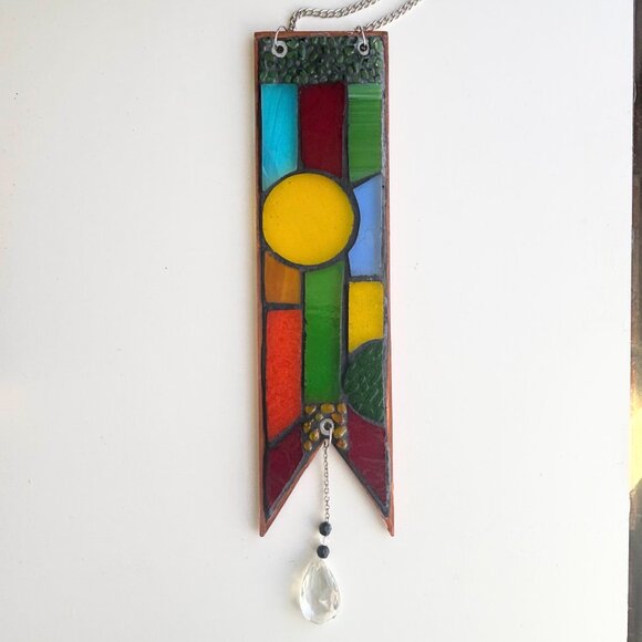 Stained glass sun catcher hanging w/crystal Handmade in USA - Great gift idea - Picture 5 of 6